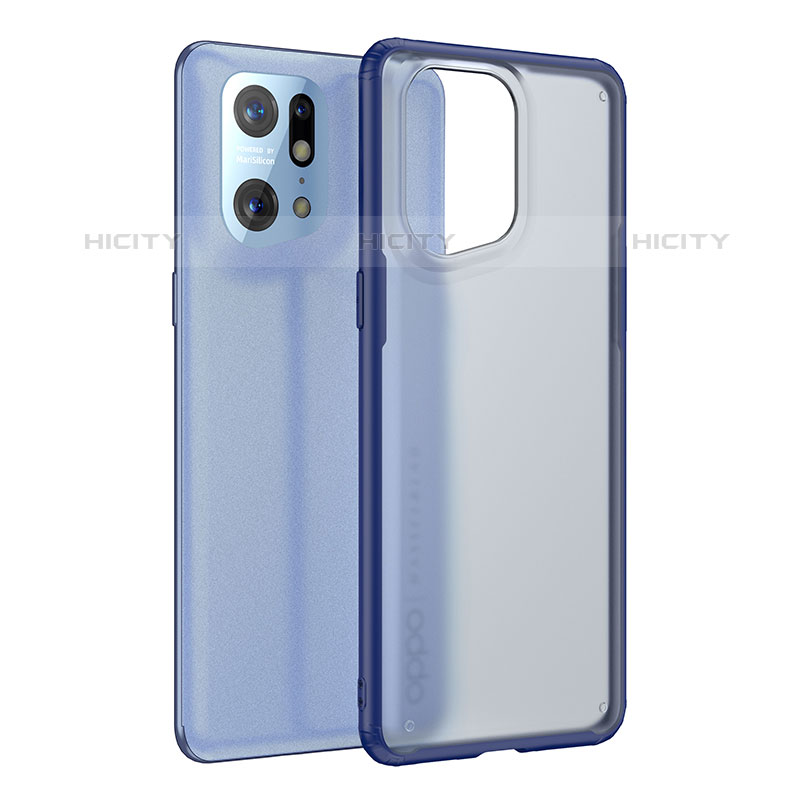 Coque Rebord Contour Silicone et Vitre Transparente Housse Etui W01L pour Oppo Find X5 Pro 5G Bleu Plus