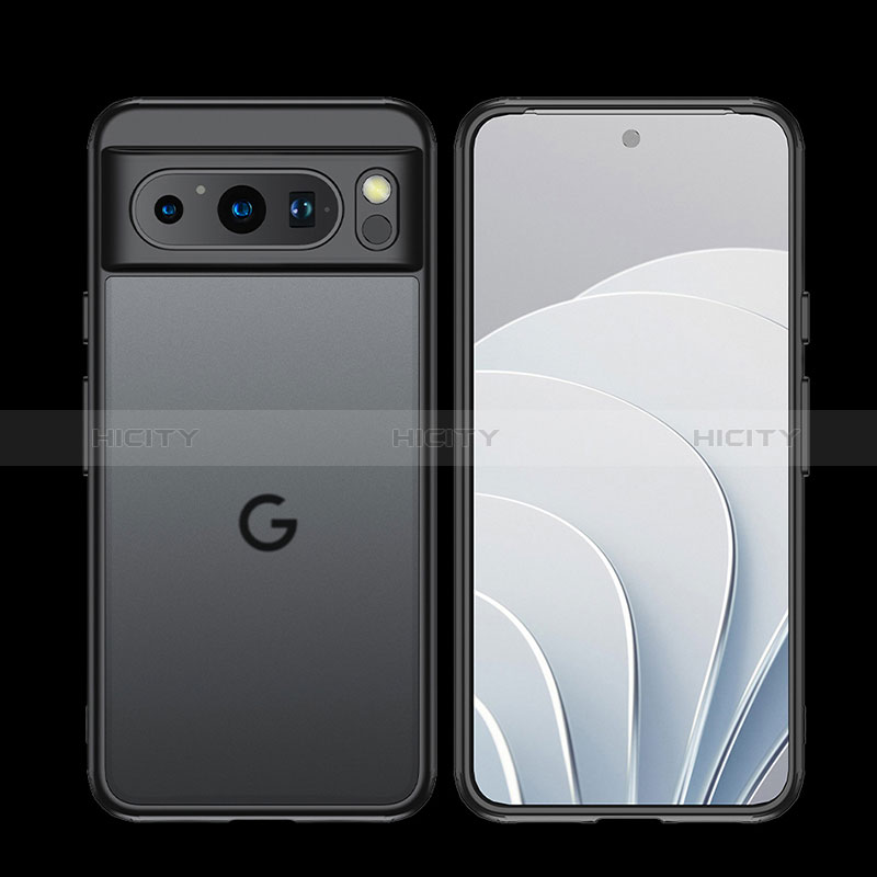 Coque Rebord Contour Silicone et Vitre Transparente Housse Etui WL1 pour Google Pixel 8 Pro 5G Noir Plus