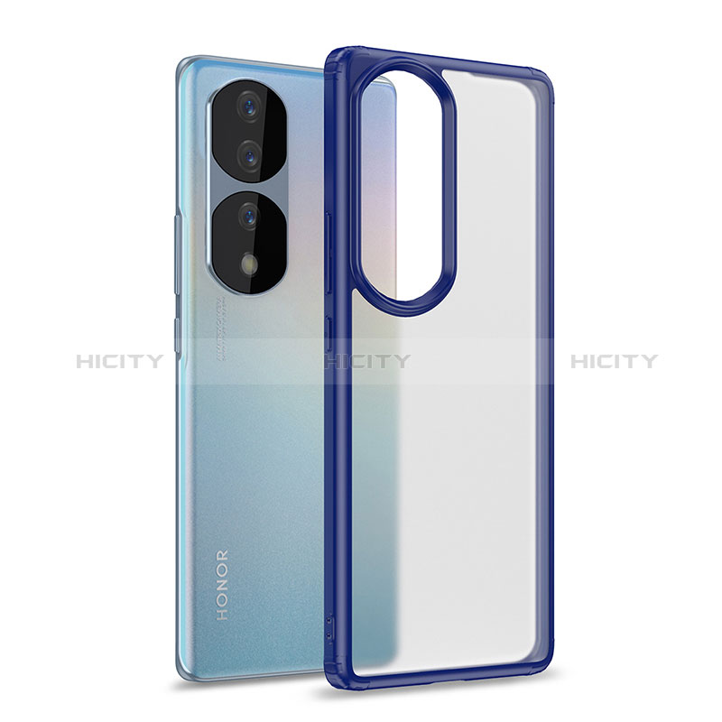 Coque Rebord Contour Silicone et Vitre Transparente Housse Etui WL1 pour Huawei Honor 70 Pro+ Plus 5G Bleu Plus