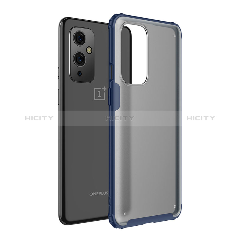 Coque Rebord Contour Silicone et Vitre Transparente Housse Etui WL1 pour OnePlus 9 5G Bleu Plus