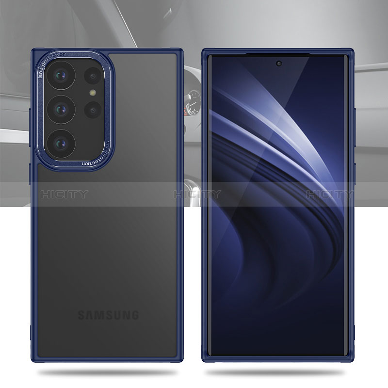 Coque Rebord Contour Silicone et Vitre Transparente Housse Etui WL1 pour Samsung Galaxy S23 Ultra 5G Bleu Plus