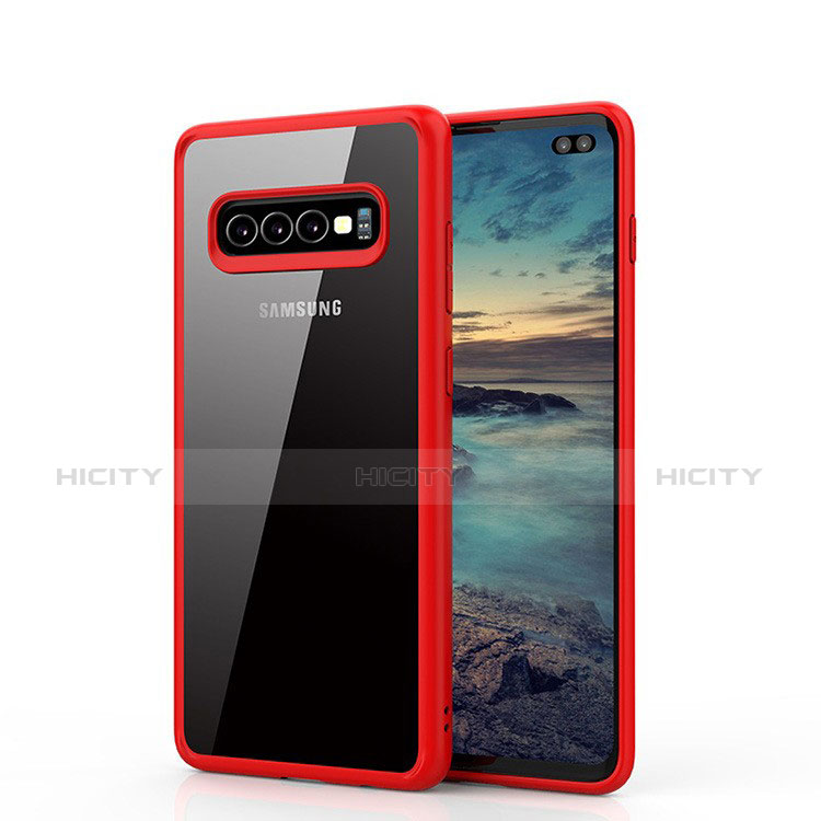 Coque Rebord Contour Silicone et Vitre Transparente Miroir Housse Etui A02 pour Samsung Galaxy S10 Plus Rouge Plus