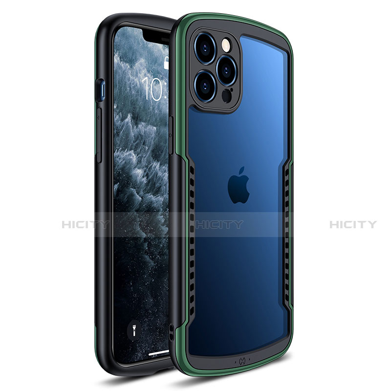 Coque Rebord Contour Silicone et Vitre Transparente Miroir Housse Etui H01 pour Apple iPhone 12 Pro Max Vert Plus