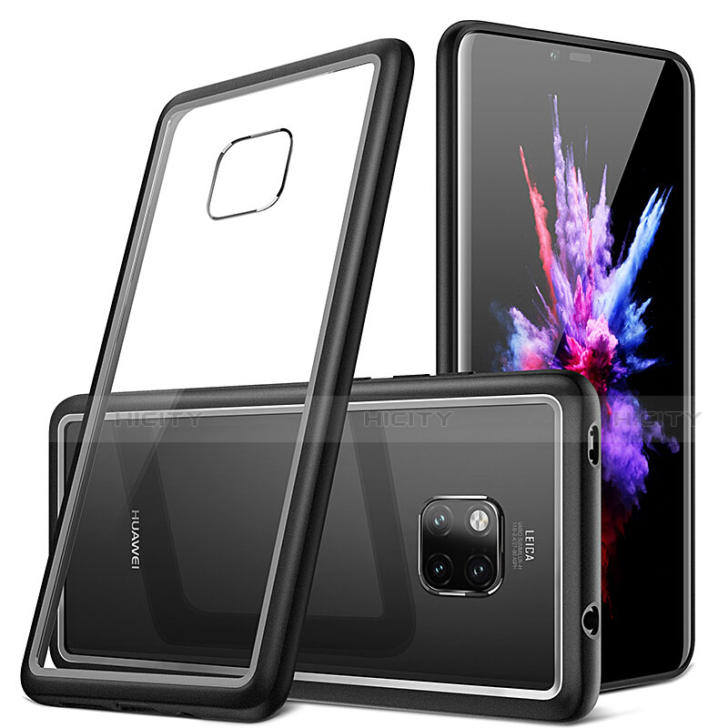 Coque Rebord Contour Silicone et Vitre Transparente Miroir Housse Etui H01 pour Huawei Mate 20 Pro Noir Plus