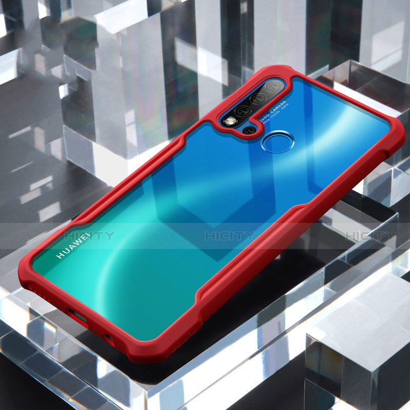 Coque Rebord Contour Silicone et Vitre Transparente Miroir Housse Etui H01 pour Huawei Nova 5i Rouge Plus