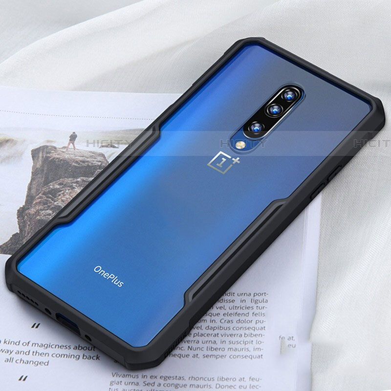 Coque Rebord Contour Silicone et Vitre Transparente Miroir Housse Etui H01 pour OnePlus 7T Pro Noir Plus