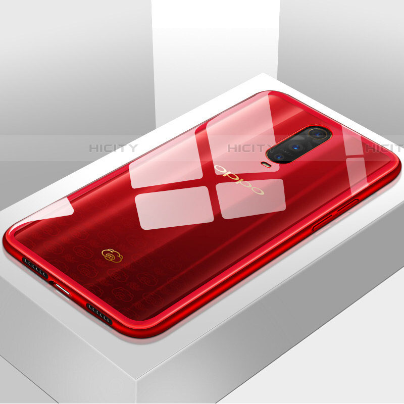 Coque Rebord Contour Silicone et Vitre Transparente Miroir Housse Etui H01 pour Oppo RX17 Pro Rouge Plus