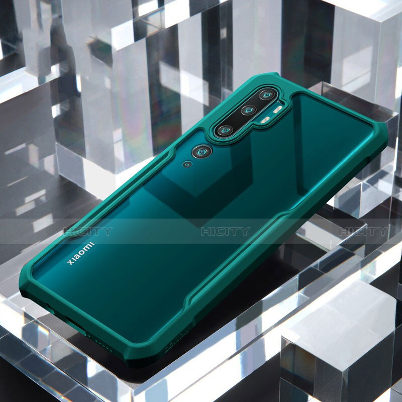 Coque Rebord Contour Silicone et Vitre Transparente Miroir Housse Etui H01 pour Xiaomi Mi Note 10 Pro Vert Plus