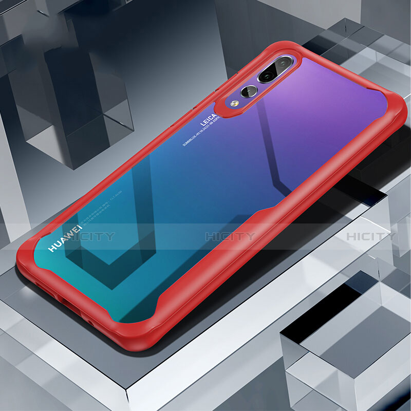 Coque Rebord Contour Silicone et Vitre Transparente Miroir Housse Etui H02 pour Huawei P20 Pro Rouge Plus