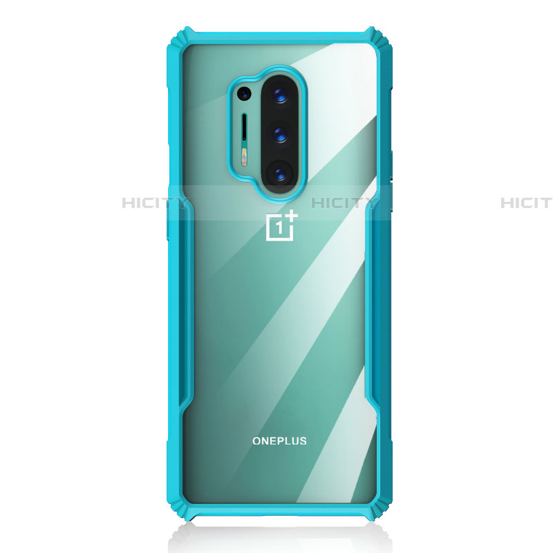 Coque Rebord Contour Silicone et Vitre Transparente Miroir Housse Etui H03 pour OnePlus 8 Pro Cyan Plus