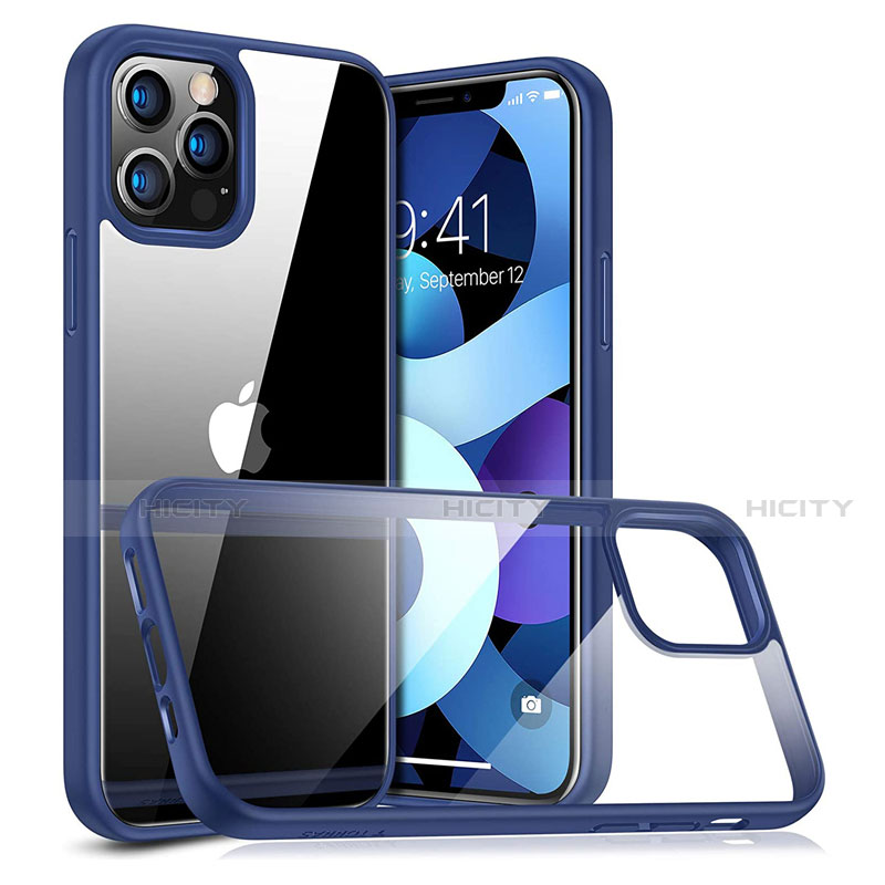 Coque Rebord Contour Silicone et Vitre Transparente Miroir Housse Etui H04 pour Apple iPhone 12 Pro Max Bleu Plus