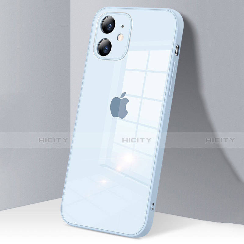 Coque Rebord Contour Silicone et Vitre Transparente Miroir Housse Etui H06 pour Apple iPhone 12 Bleu Clair Plus