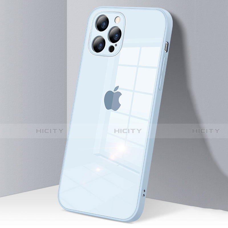 Coque Rebord Contour Silicone et Vitre Transparente Miroir Housse Etui H06 pour Apple iPhone 12 Pro Bleu Clair Plus