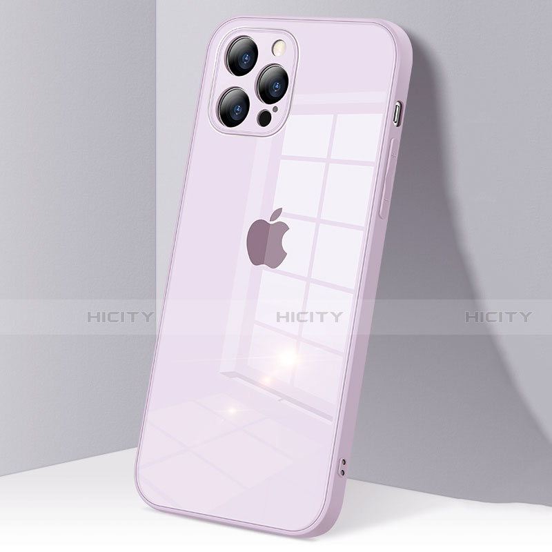 Coque Rebord Contour Silicone et Vitre Transparente Miroir Housse Etui H06 pour Apple iPhone 12 Pro Violet Clair Plus