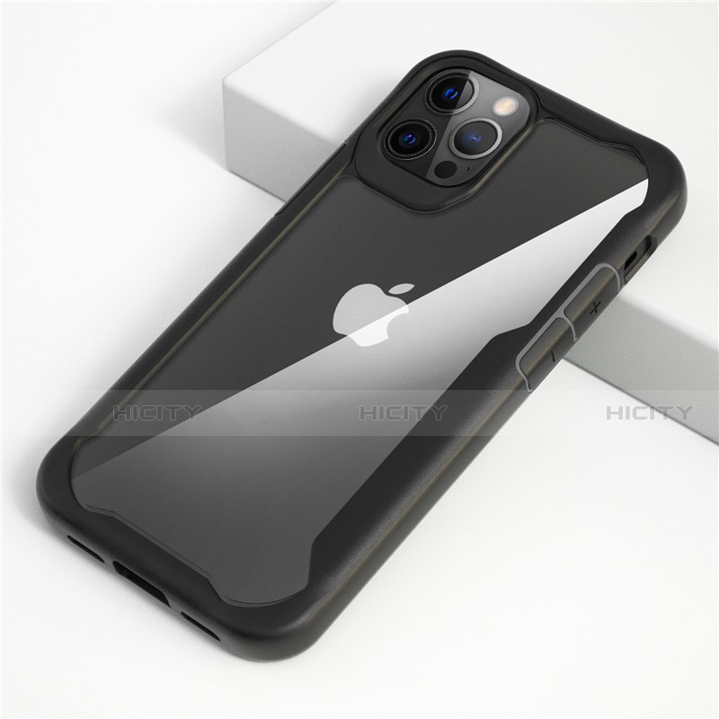 Coque Rebord Contour Silicone et Vitre Transparente Miroir Housse Etui M01 pour Apple iPhone 12 Pro Max Noir Plus