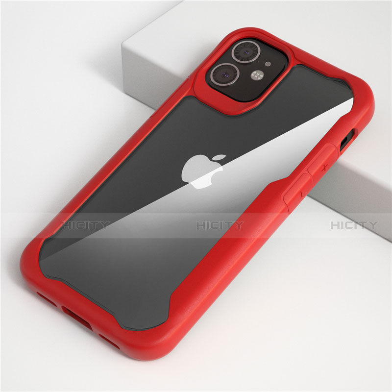 Coque Rebord Contour Silicone et Vitre Transparente Miroir Housse Etui M01 pour Apple iPhone 12 Rouge Plus