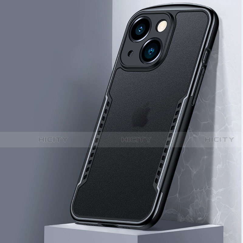 Coque Rebord Contour Silicone et Vitre Transparente Miroir Housse Etui M01 pour Apple iPhone 14 Noir Plus