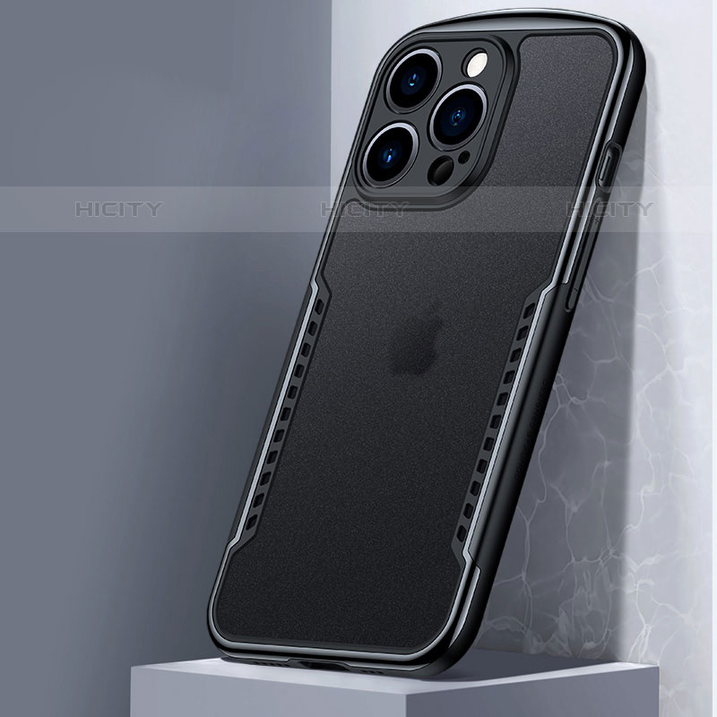 Coque Rebord Contour Silicone et Vitre Transparente Miroir Housse Etui M01 pour Apple iPhone 15 Pro Noir Plus