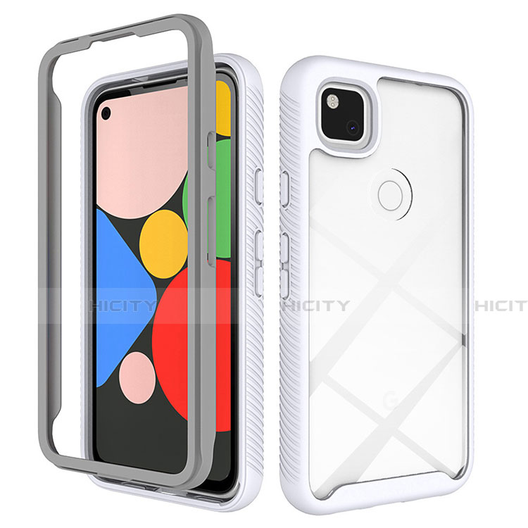 Coque Rebord Contour Silicone et Vitre Transparente Miroir Housse Etui M01 pour Google Pixel 4a Blanc Plus