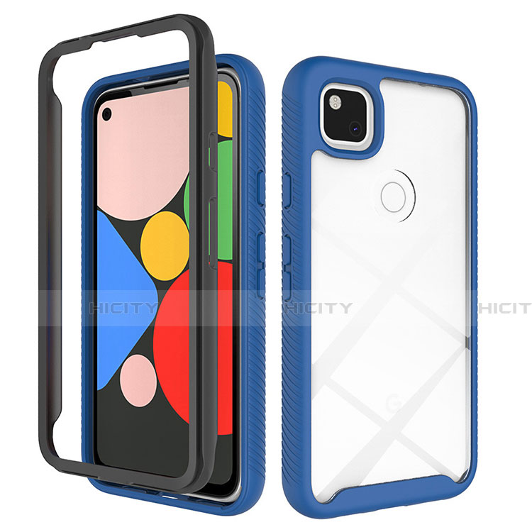 Coque Rebord Contour Silicone et Vitre Transparente Miroir Housse Etui M01 pour Google Pixel 4a Bleu Plus