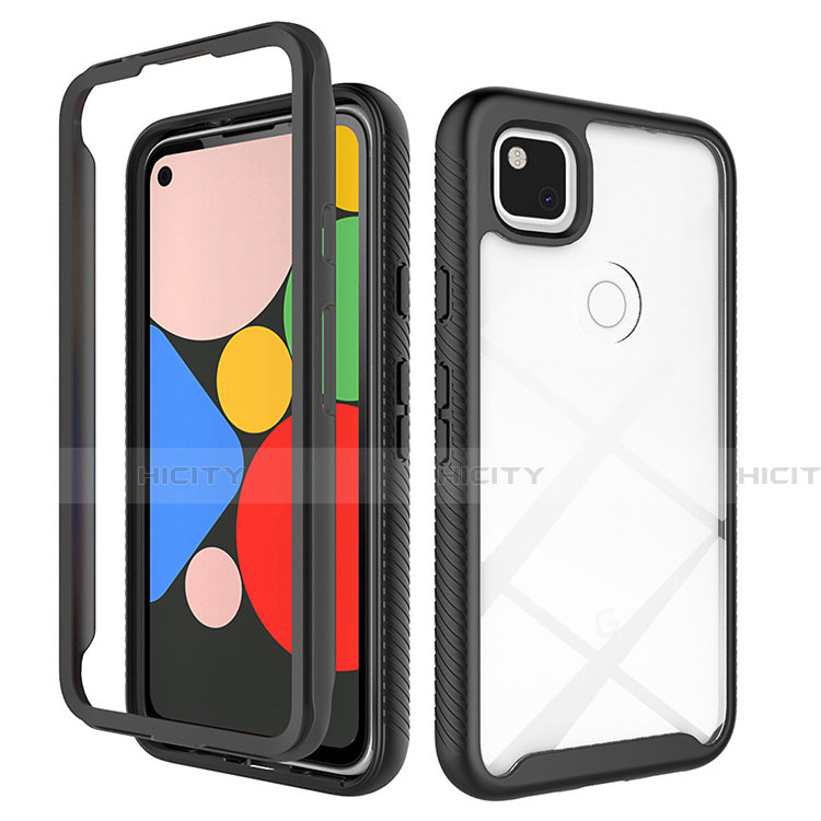 Coque Rebord Contour Silicone et Vitre Transparente Miroir Housse Etui M01 pour Google Pixel 4a Noir Plus