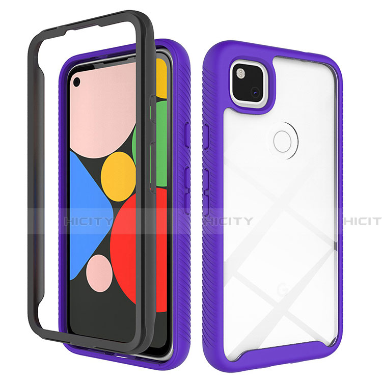 Coque Rebord Contour Silicone et Vitre Transparente Miroir Housse Etui M01 pour Google Pixel 4a Violet Plus