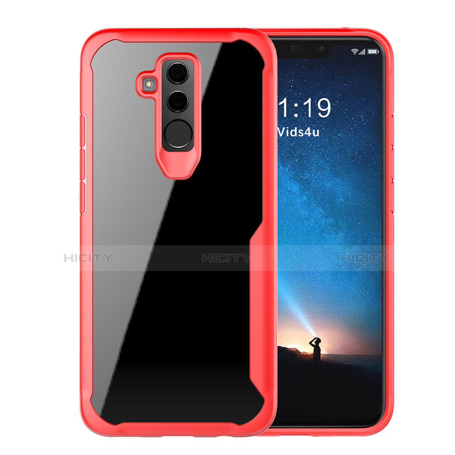 Coque Rebord Contour Silicone et Vitre Transparente Miroir Housse Etui M01 pour Huawei Mate 20 Lite Rouge Plus