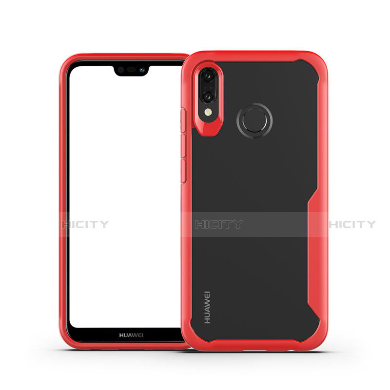 Coque Rebord Contour Silicone et Vitre Transparente Miroir Housse Etui M01 pour Huawei P20 Lite Rouge Plus