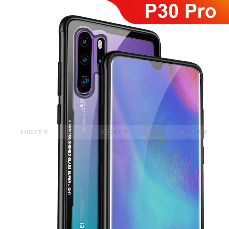 Coque Rebord Contour Silicone et Vitre Transparente Miroir Housse Etui M01 pour Huawei P30 Pro New Edition Noir Plus