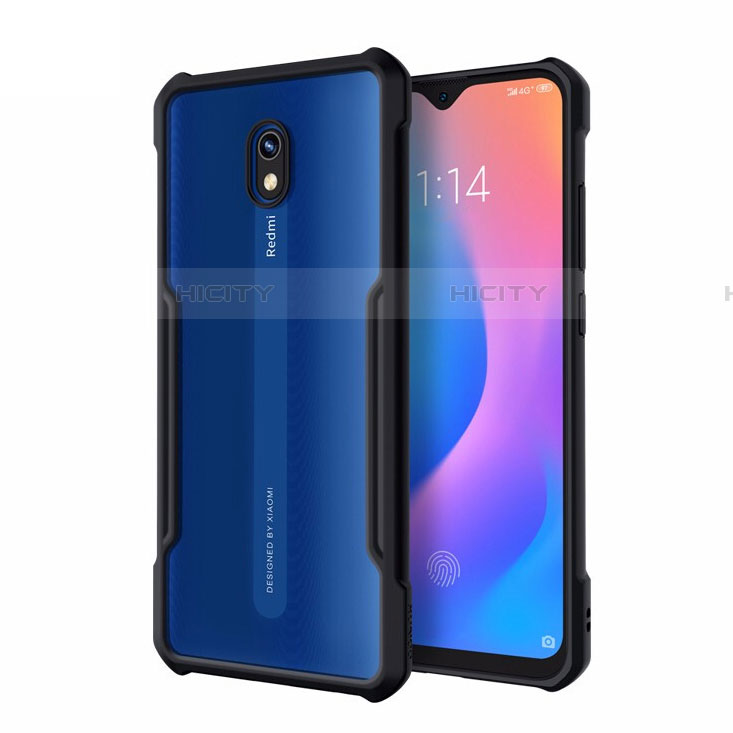 Coque Rebord Contour Silicone et Vitre Transparente Miroir Housse Etui M01 pour Xiaomi Redmi 8A Noir Plus