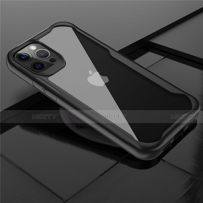 Coque Rebord Contour Silicone et Vitre Transparente Miroir Housse Etui M02 pour Apple iPhone 12 Pro Max Noir Plus