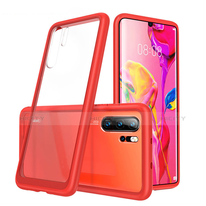 Coque Rebord Contour Silicone et Vitre Transparente Miroir Housse Etui M02 pour Huawei P30 Pro New Edition Rouge Plus