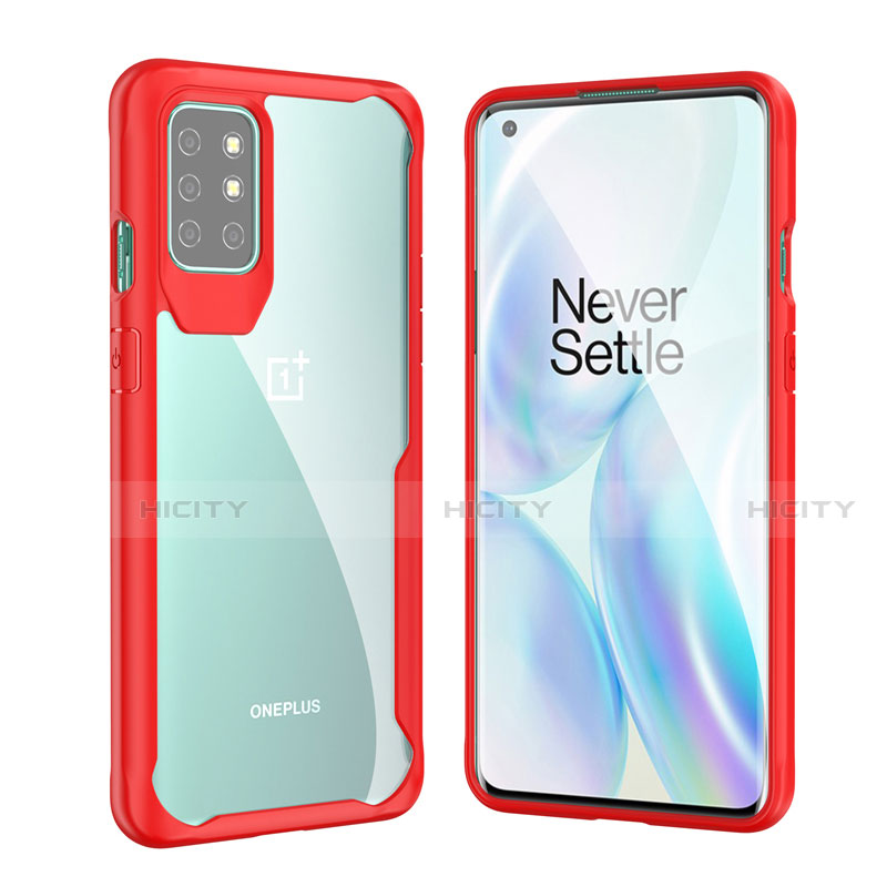 Coque Rebord Contour Silicone et Vitre Transparente Miroir Housse Etui M02 pour OnePlus 8T 5G Rouge Plus