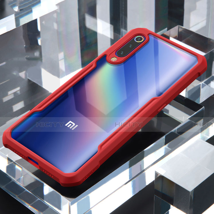 Coque Rebord Contour Silicone et Vitre Transparente Miroir Housse Etui M02 pour Xiaomi Mi 9 Pro Rouge Plus