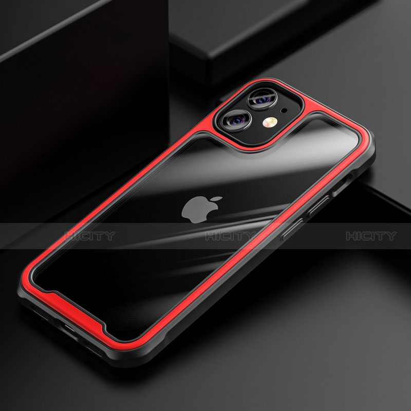 Coque Rebord Contour Silicone et Vitre Transparente Miroir Housse Etui M03 pour Apple iPhone 12 Mini Rouge Plus