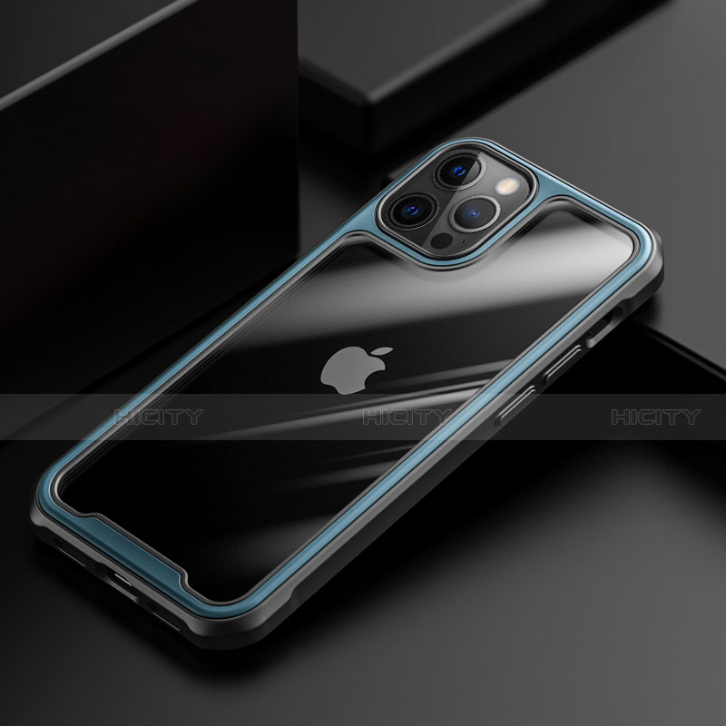 Coque Rebord Contour Silicone et Vitre Transparente Miroir Housse Etui M03 pour Apple iPhone 12 Pro Bleu Plus