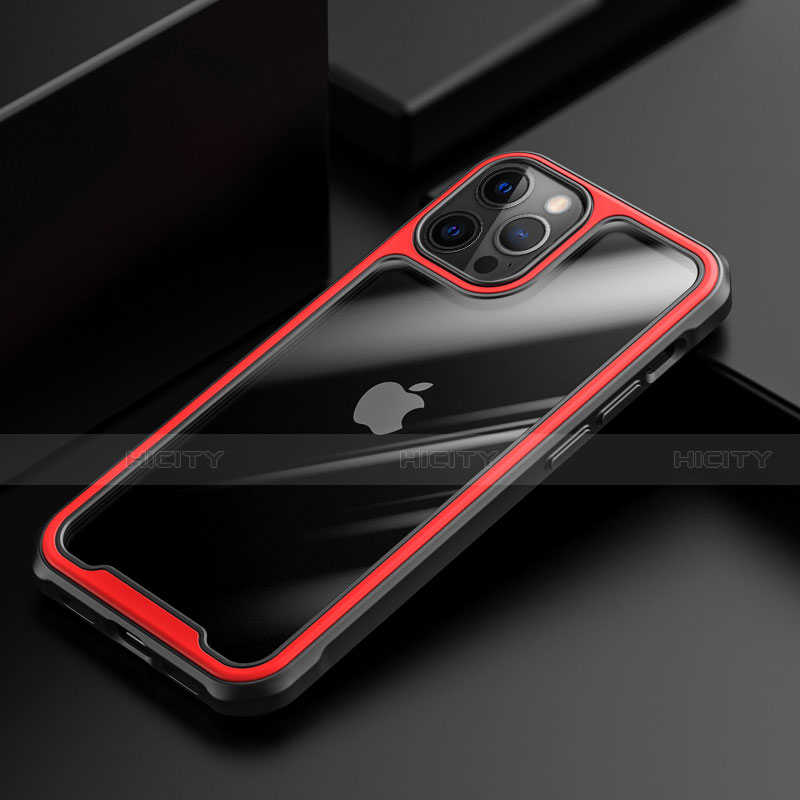 Coque Rebord Contour Silicone et Vitre Transparente Miroir Housse Etui M03 pour Apple iPhone 12 Pro Rouge Plus