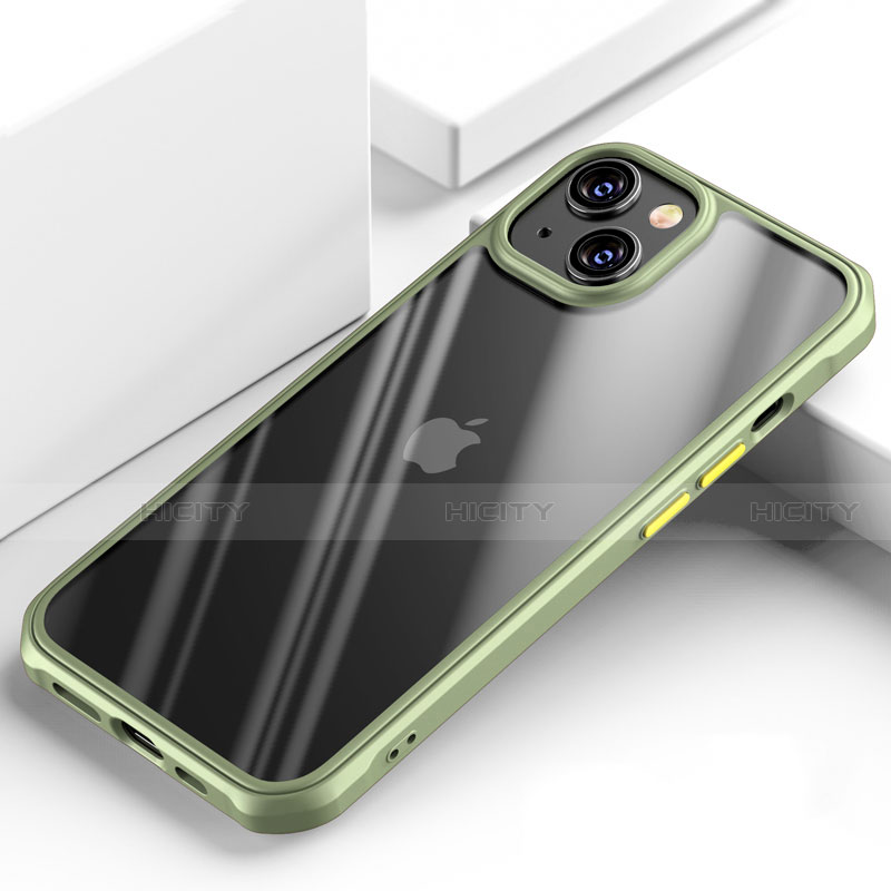 Coque Rebord Contour Silicone et Vitre Transparente Miroir Housse Etui M03 pour Apple iPhone 13 Vert Plus