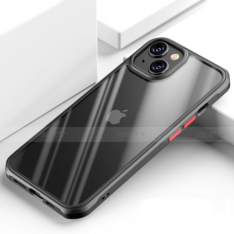 Coque Rebord Contour Silicone et Vitre Transparente Miroir Housse Etui M03 pour Apple iPhone 14 Noir Plus