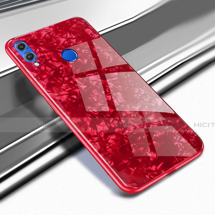 Coque Rebord Contour Silicone et Vitre Transparente Miroir Housse Etui M03 pour Huawei Honor 8X Rouge Plus