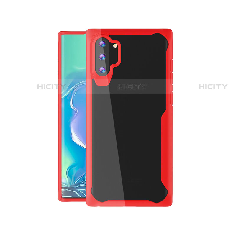 Coque Rebord Contour Silicone et Vitre Transparente Miroir Housse Etui M03 pour Samsung Galaxy Note 10 Plus 5G Rouge Plus