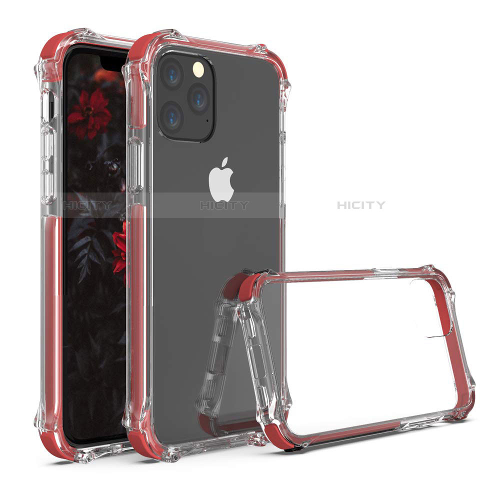 Coque Rebord Contour Silicone et Vitre Transparente Miroir Housse Etui M04 pour Apple iPhone 11 Pro Rouge Plus