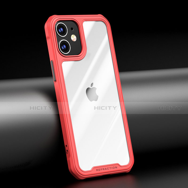 Coque Rebord Contour Silicone et Vitre Transparente Miroir Housse Etui M04 pour Apple iPhone 12 Mini Rouge Plus