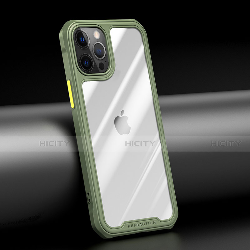 Coque Rebord Contour Silicone et Vitre Transparente Miroir Housse Etui M04 pour Apple iPhone 12 Pro Vert Plus