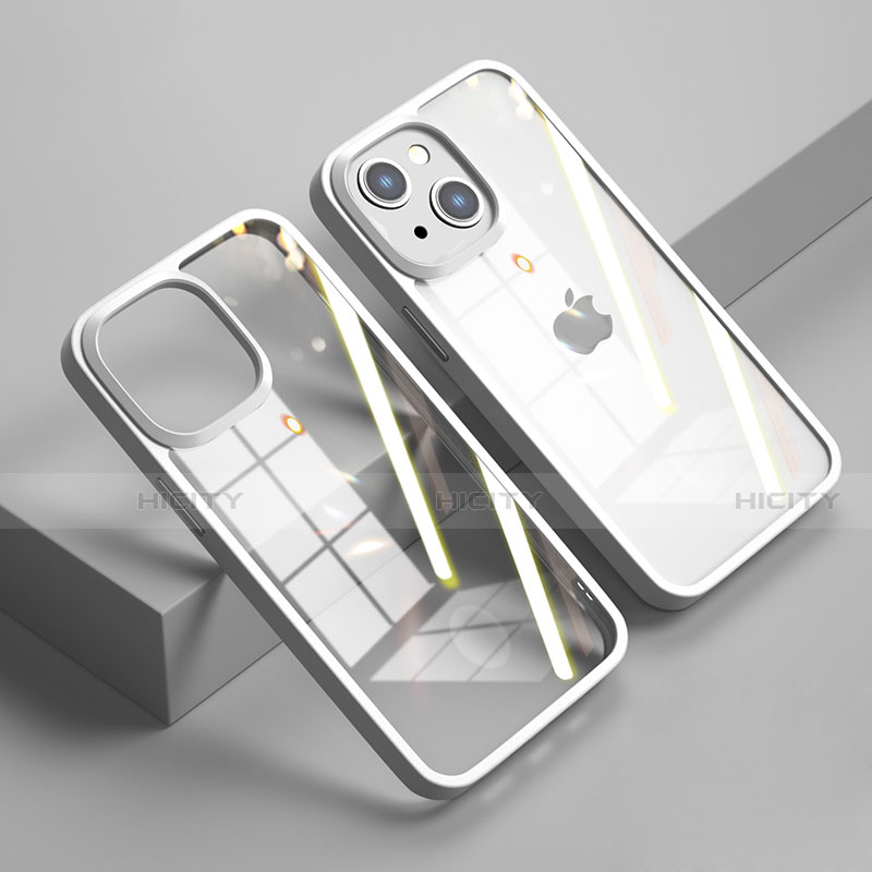 Coque Rebord Contour Silicone et Vitre Transparente Miroir Housse Etui M04 pour Apple iPhone 13 Blanc Plus