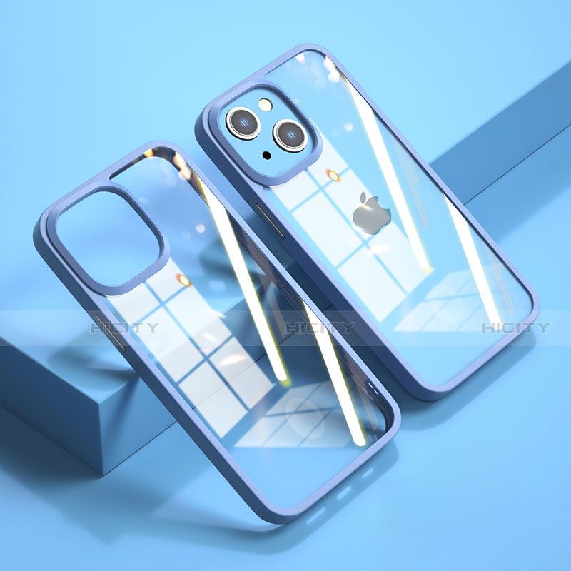 Coque Rebord Contour Silicone et Vitre Transparente Miroir Housse Etui M04 pour Apple iPhone 13 Bleu Plus