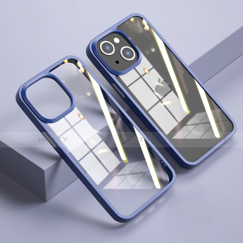 Coque Rebord Contour Silicone et Vitre Transparente Miroir Housse Etui M04 pour Apple iPhone 13 Mini Bleu Royal Plus