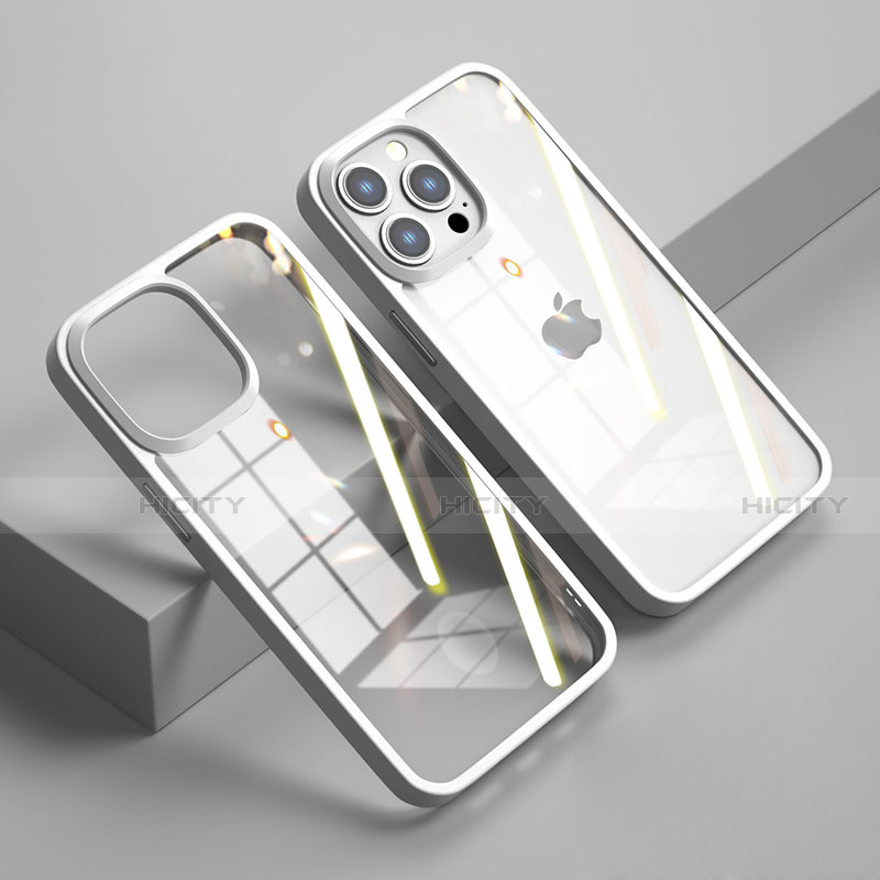 Coque Rebord Contour Silicone et Vitre Transparente Miroir Housse Etui M04 pour Apple iPhone 13 Pro Blanc Plus