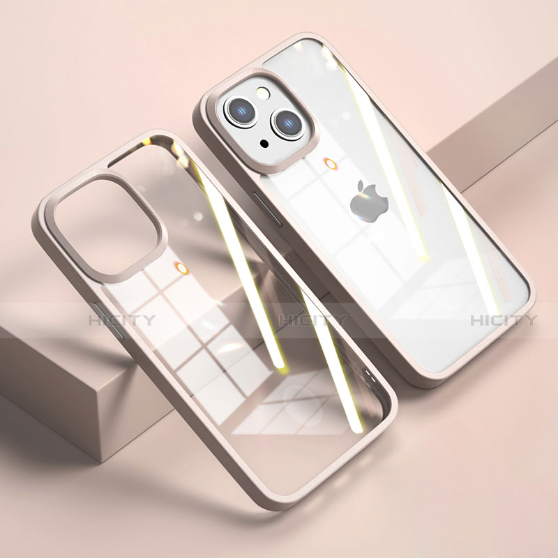 Coque Rebord Contour Silicone et Vitre Transparente Miroir Housse Etui M04 pour Apple iPhone 14 Plus Or Rose Plus