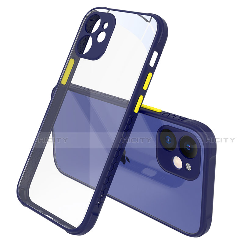 Coque Rebord Contour Silicone et Vitre Transparente Miroir Housse Etui M05 pour Apple iPhone 12 Bleu Royal Plus